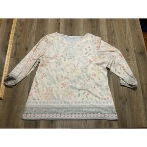 Christopher&Banks Shirt, Women's Size XL? White, Floral, V-neck, Long Sleeve